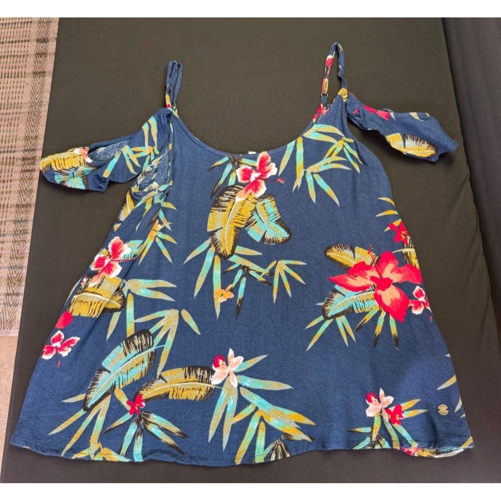 Roxy Top Small Dreamland Groove Blue Tropical Cold Shoulder Camisole Fun Country